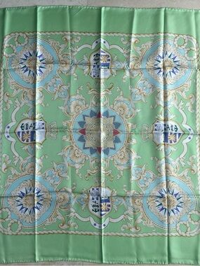 Mint Green Decorative Medallion 100% Silk Scarf